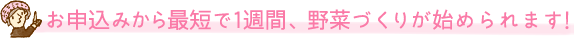 お申込みから最短で1週間、野菜づくりが始められます！